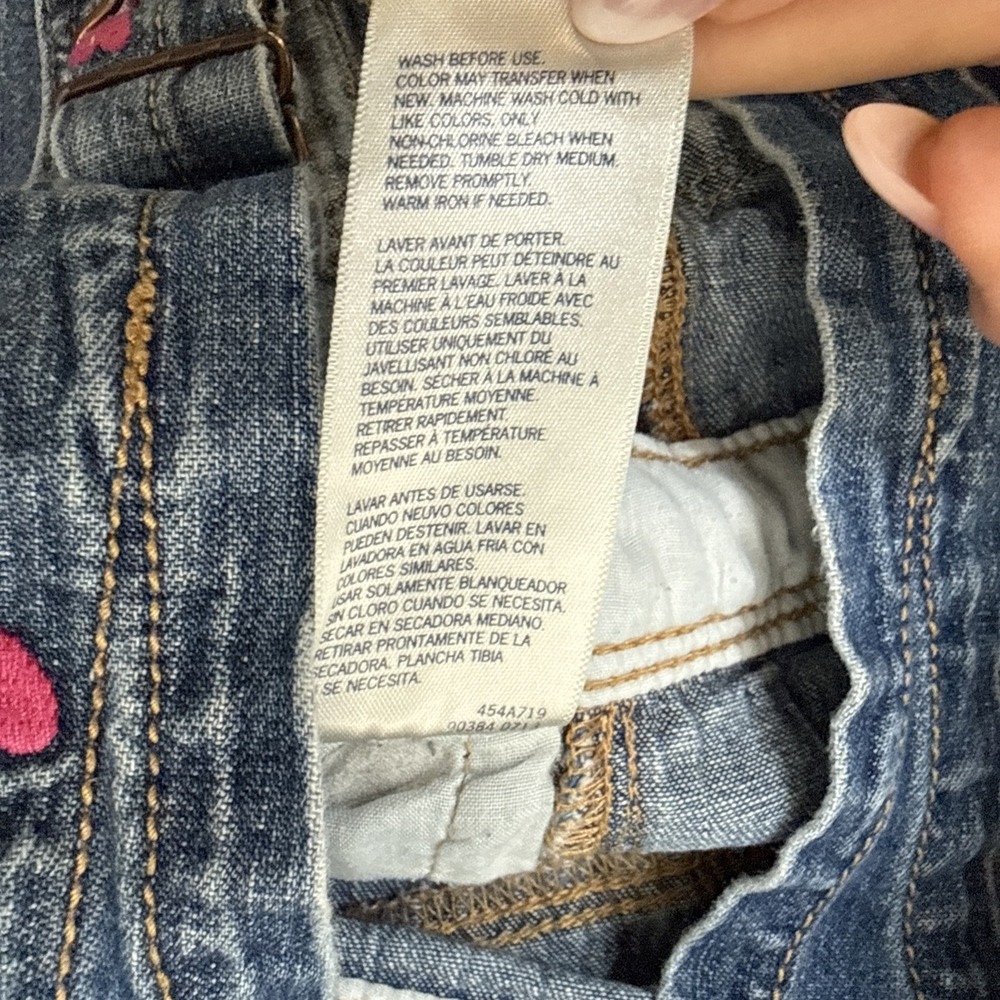 OshKosh B'gosh Vestbak Denim Jean Overalls Toddler Girls 2T Pink Hearts Western - Picture 6 of 8